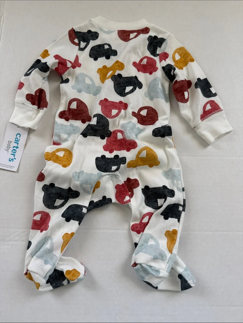 Carter's White Footed One-Piece with Multi Car Print